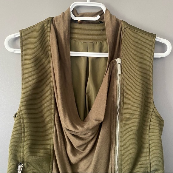 Olive Green Vest Draped Utility Style Moto Zip-Up Gorpcore Layer Size Small - Picture 4 of 11